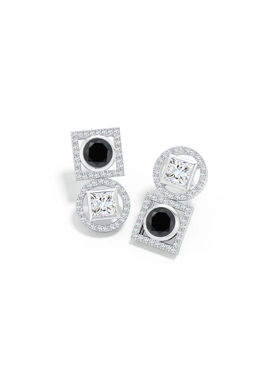 Infinity 14K Gold with Black & White Diamond Two Stone Earrings - Image 3