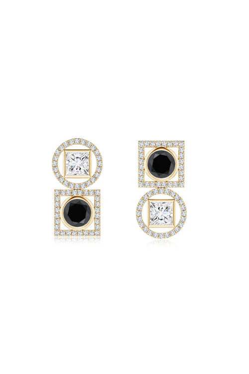 Infinity 14K Gold with Black & White Diamond Two Stone Earrings