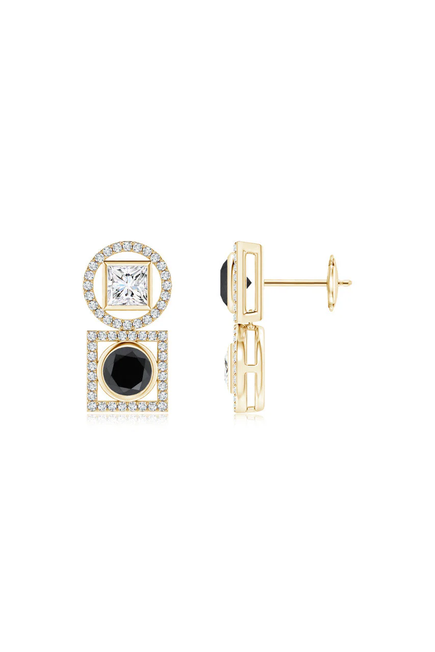 Infinity 14K Gold with Black & White Diamond Two Stone Earrings - Image 3