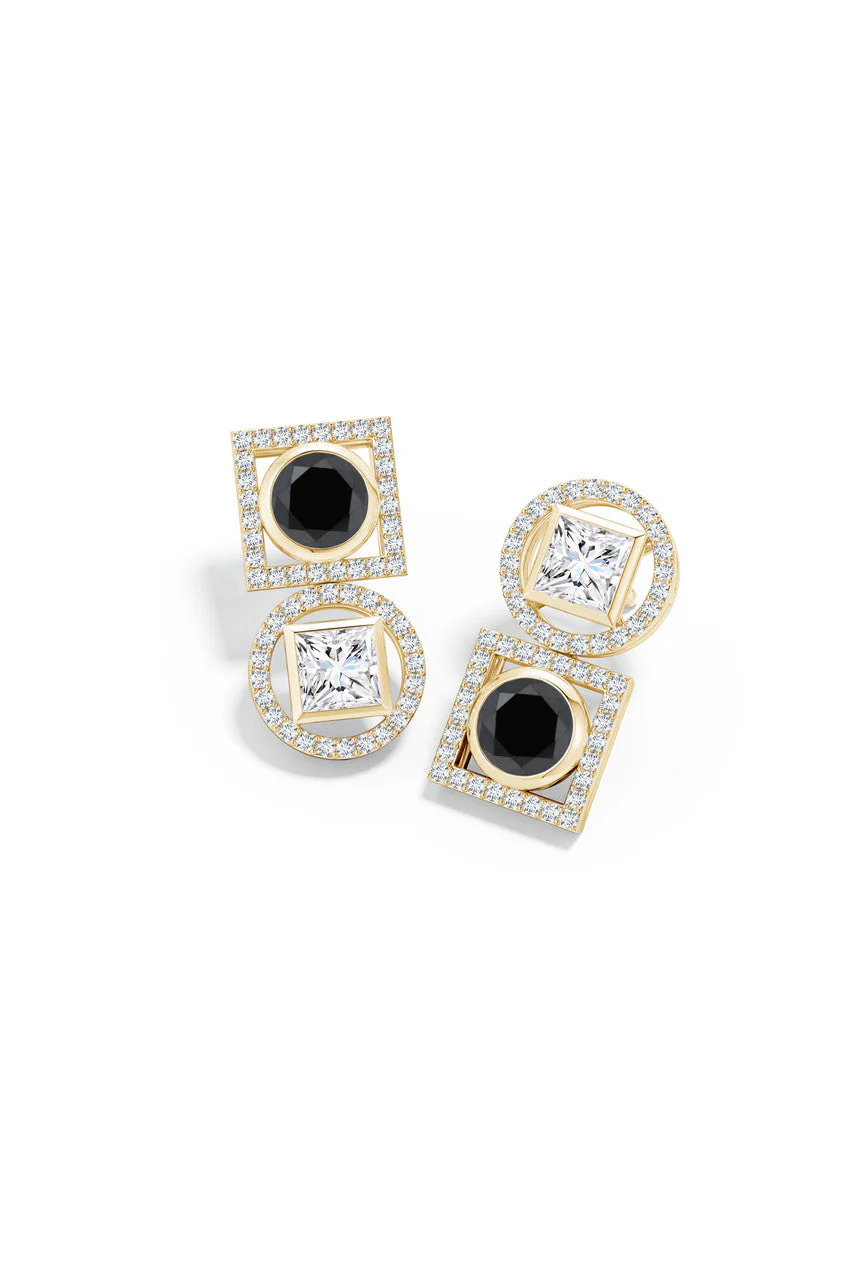 Infinity 14K Gold with Black & White Diamond Two Stone Earrings - Image 4
