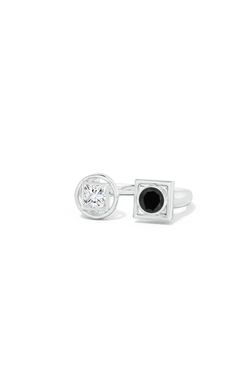 Infinity 14K Gold with Black & White Diamond Two Stone Open Ring - Image 3