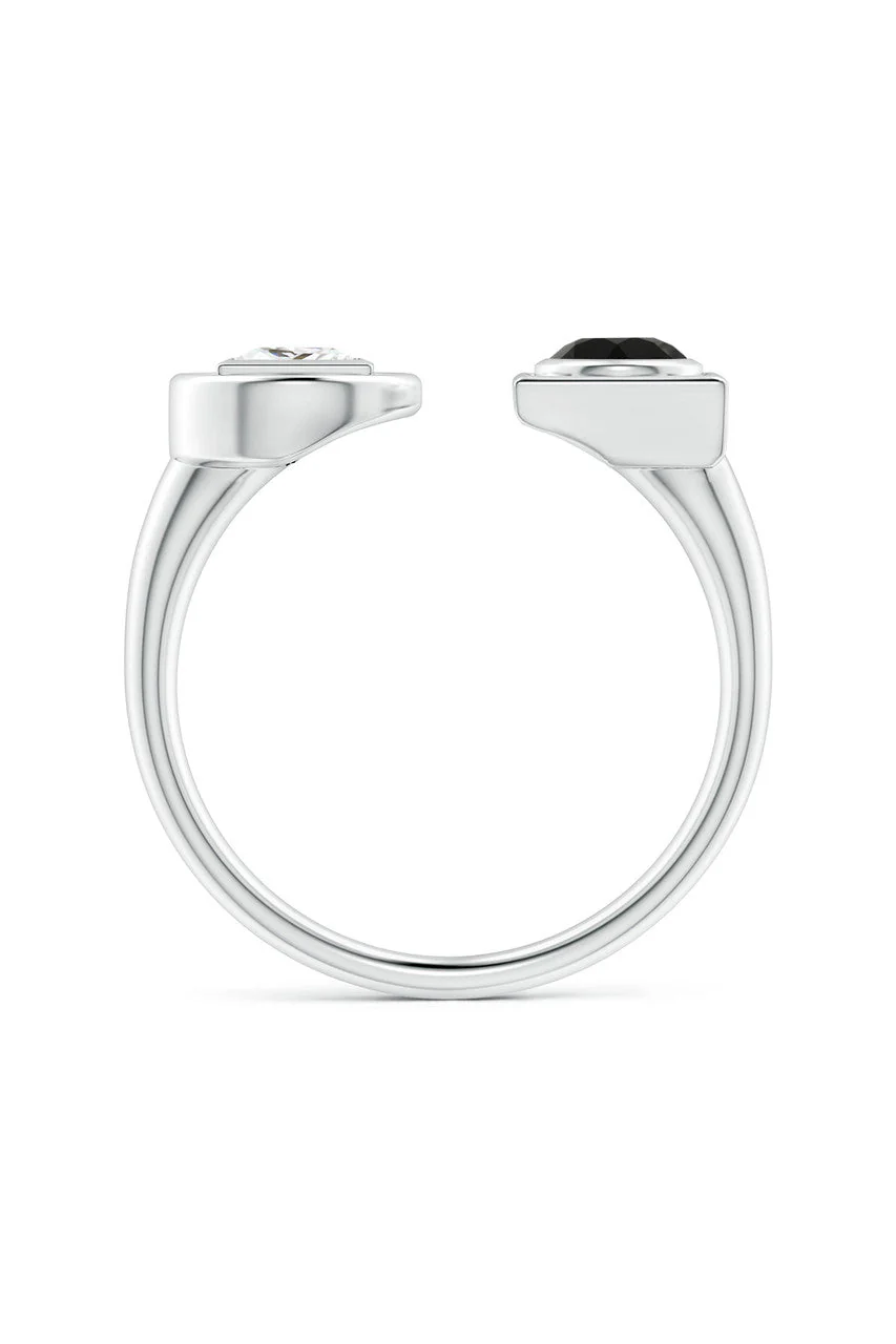 Infinity 14K Gold with Black & White Diamond Two Stone Open Ring - Image 4