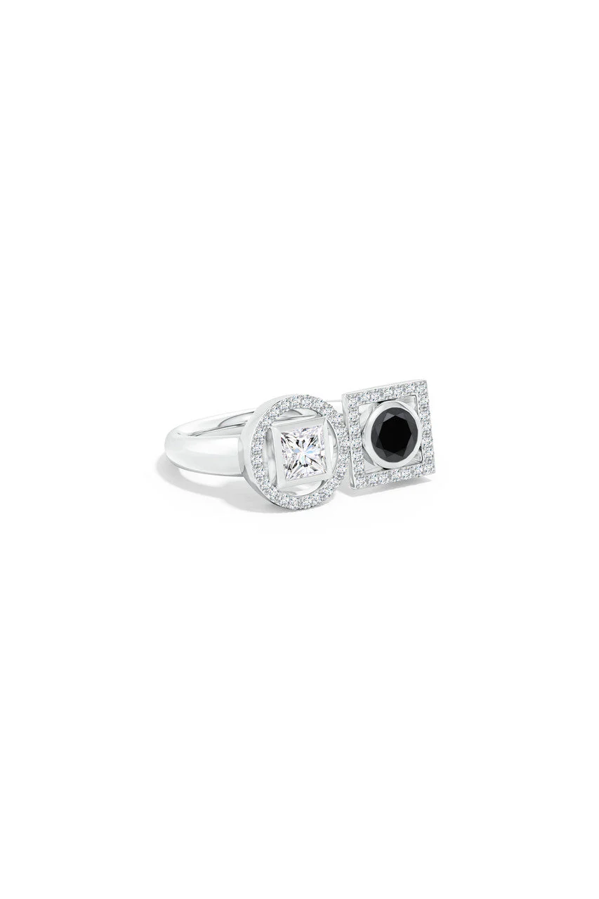 Infinity 14K Gold with Black & White Diamond Two Stone Statement Ring - Image 3