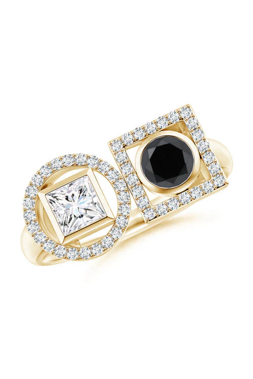 Infinity 14K Gold with Black & White Diamond Two Stone Statement Ring