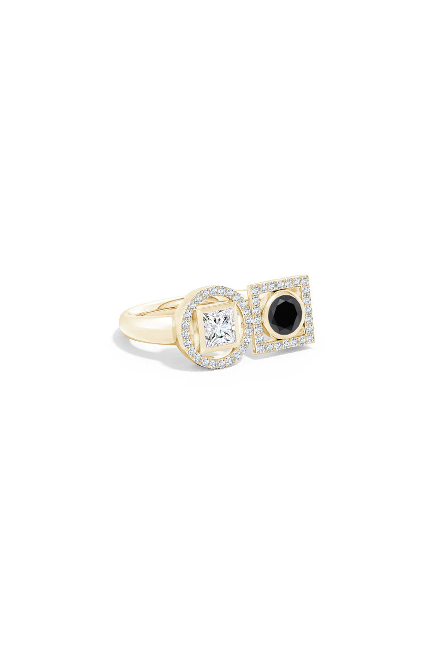 Infinity 14K Gold with Black & White Diamond Two Stone Statement Ring - Image 3