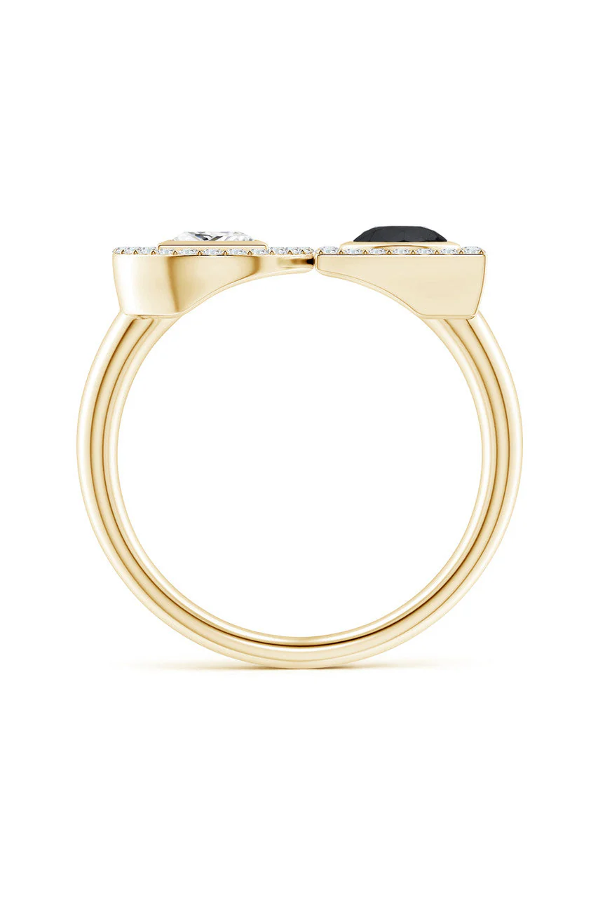 Infinity 14K Gold with Black & White Diamond Two Stone Statement Ring - Image 4