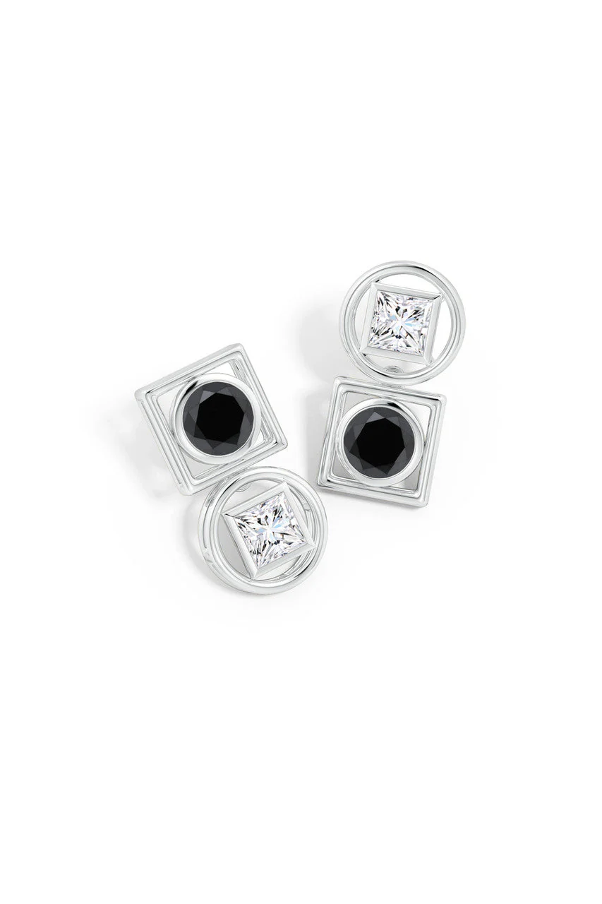 Infinity 14K Gold with Black & White Diamond Two Stone Studs - Image 2
