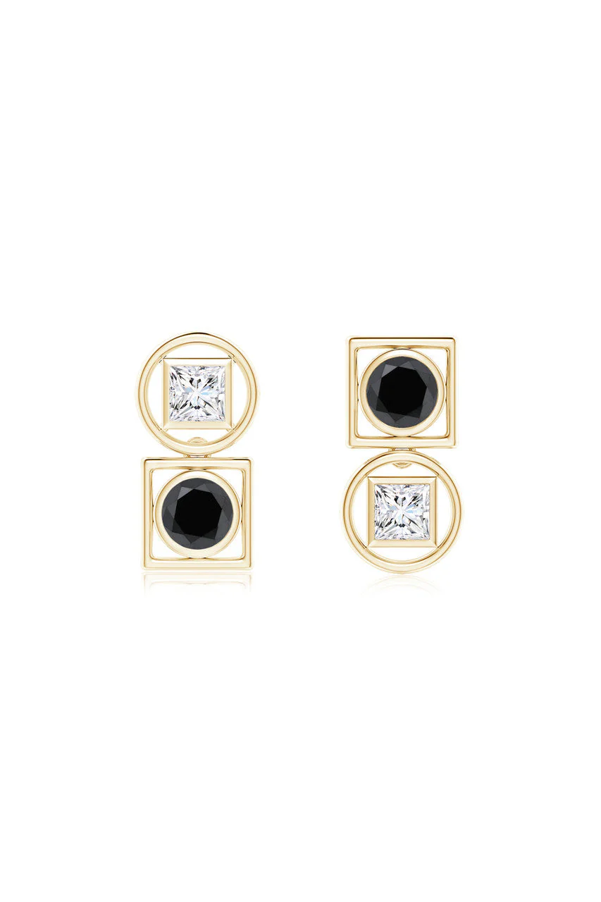Infinity 14K Gold with Black & White Diamond Two Stone Studs