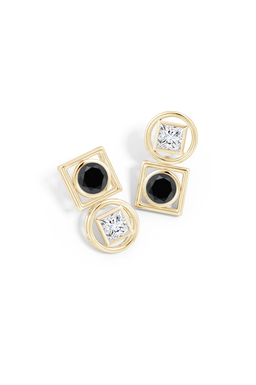 Infinity 14K Gold with Black & White Diamond Two Stone Studs - Image 2