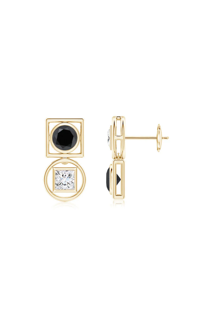 Infinity 14K Gold with Black & White Diamond Two Stone Studs - Image 3