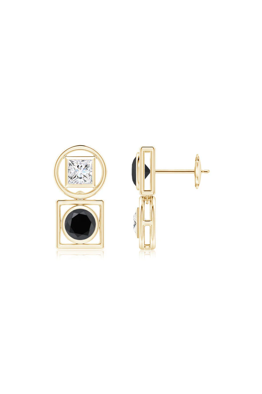 Infinity 14K Gold with Black & White Diamond Two Stone Studs - Image 4