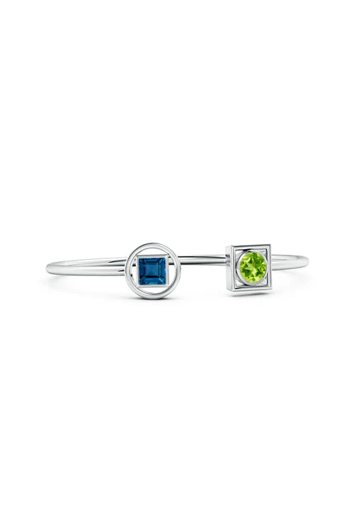 Infinity 14K Gold with Peridot & London Blue Topaz Two Stone Open Bracelet