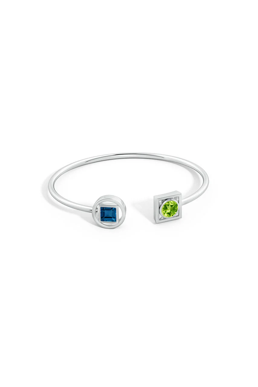 Infinity 14K Gold with Peridot & London Blue Topaz Two Stone Open Bracelet - Image 2