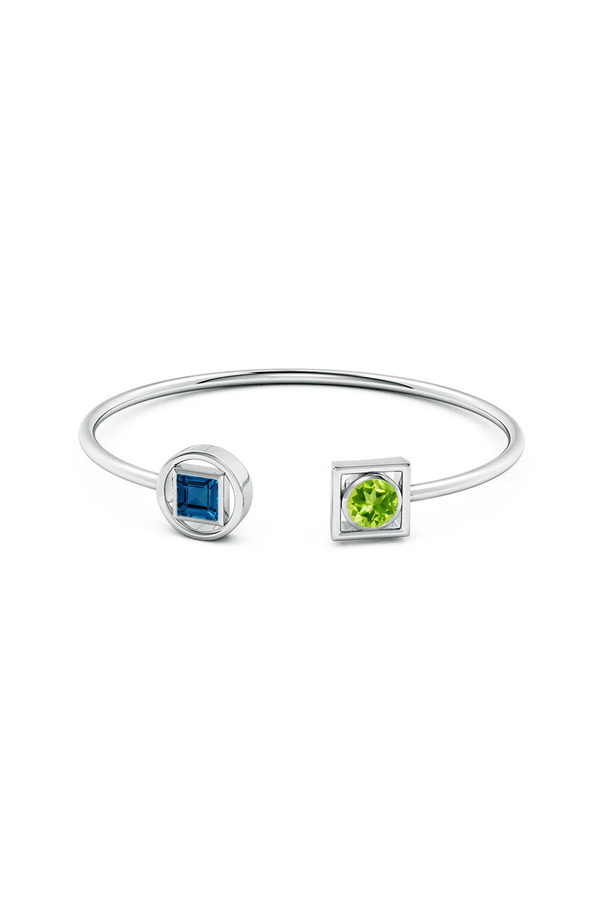 Infinity 14K Gold with Peridot & London Blue Topaz Two Stone Open Bracelet - Image 3
