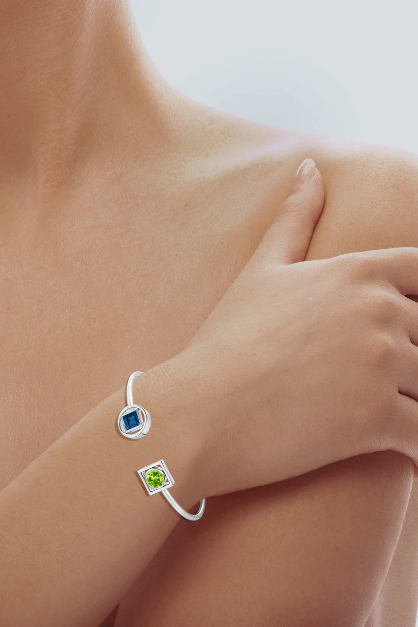 Infinity 14K Gold with Peridot & London Blue Topaz Two Stone Open Bracelet - Image 5