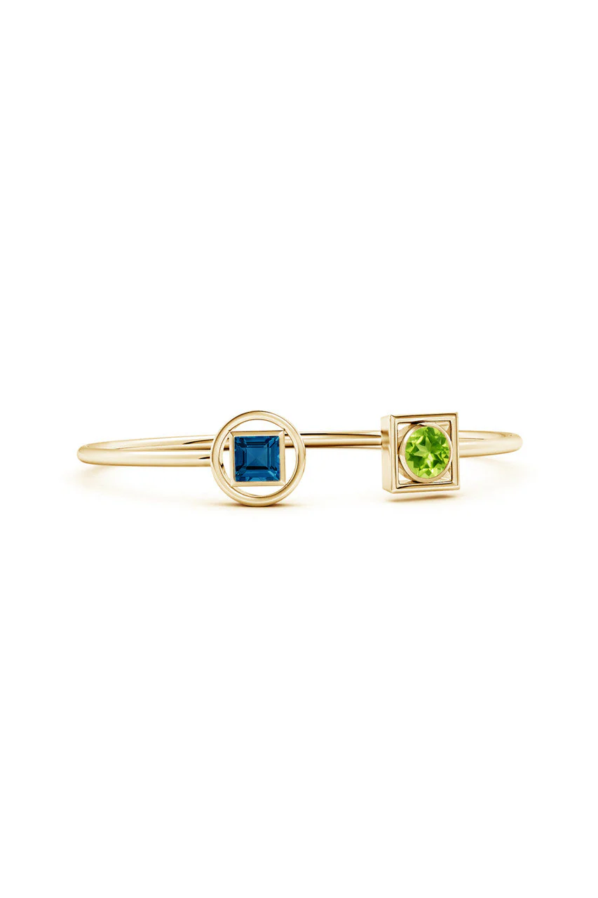 Infinity 14K Gold with Peridot & London Blue Topaz Two Stone Open Bracelet - Image 2