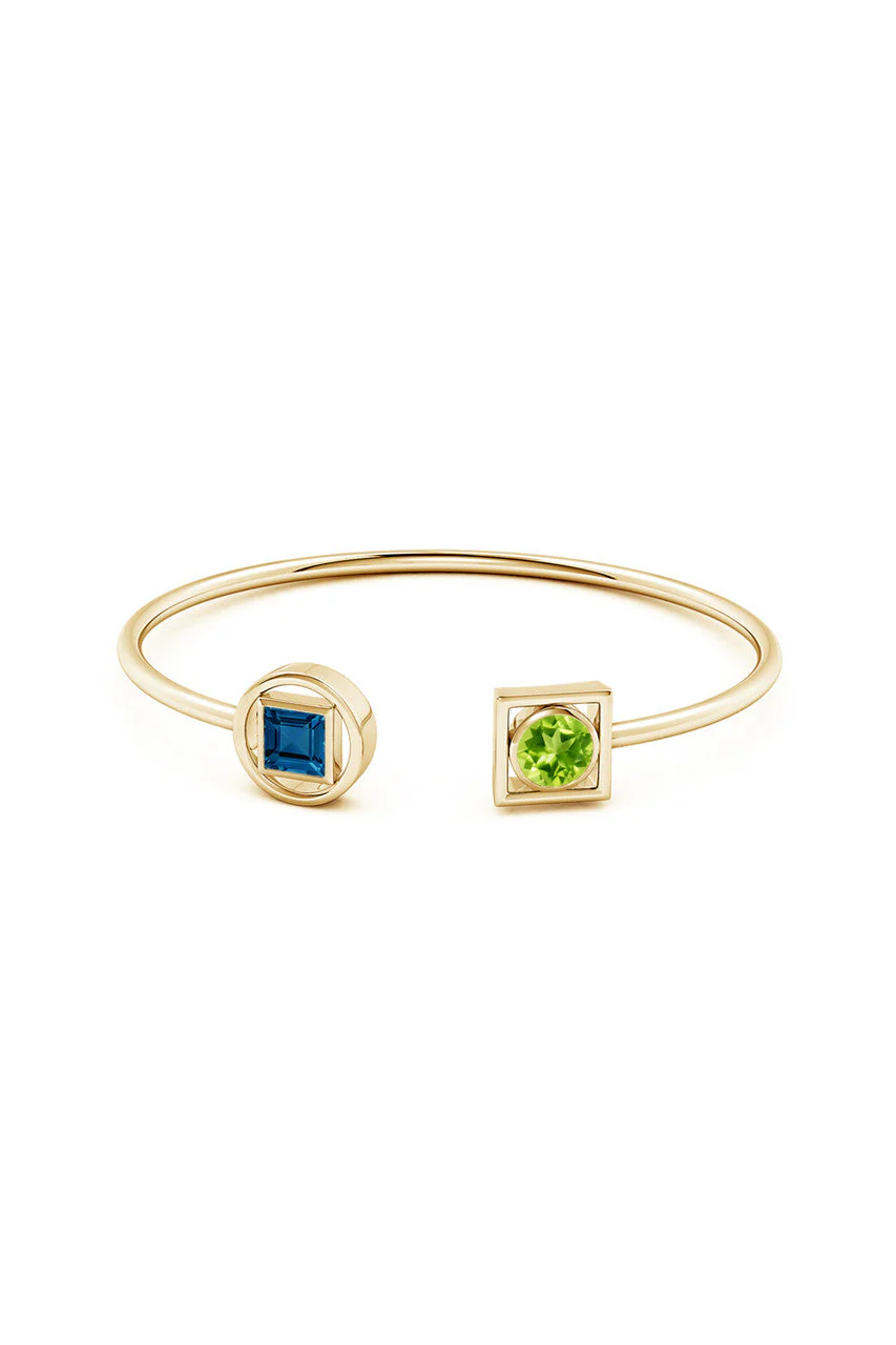Infinity 14K Gold with Peridot & London Blue Topaz Two Stone Open Bracelet - Image 3