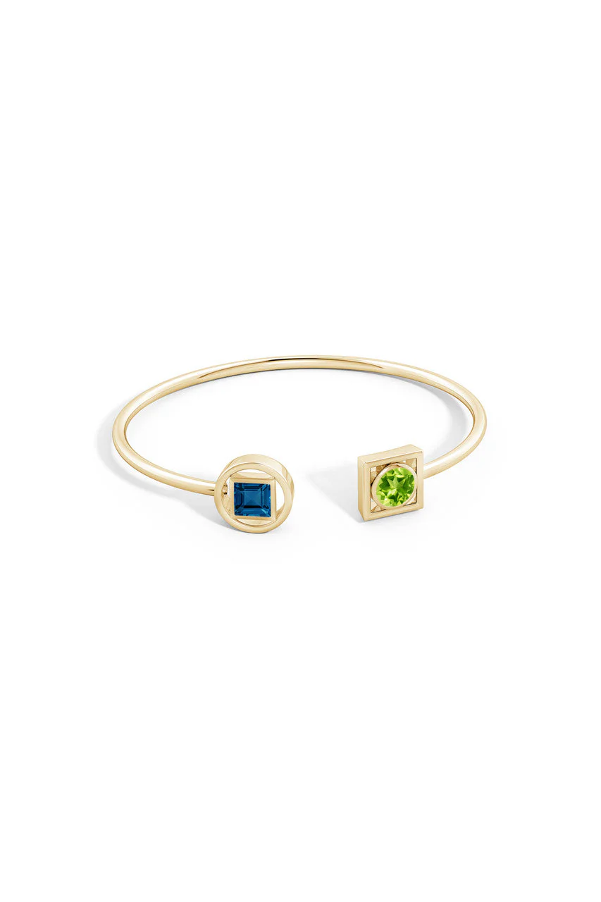 Infinity 14K Gold with Peridot & London Blue Topaz Two Stone Open Bracelet - Image 4