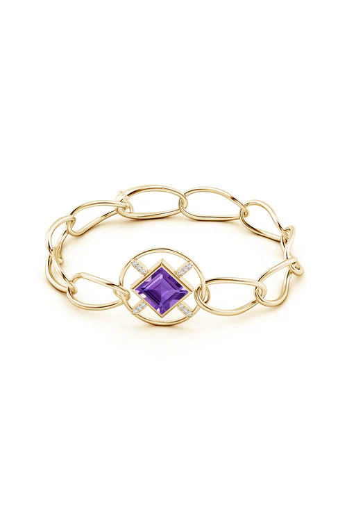 Infinity Concentric Circle 14K Gold and Amethyst Bracelet