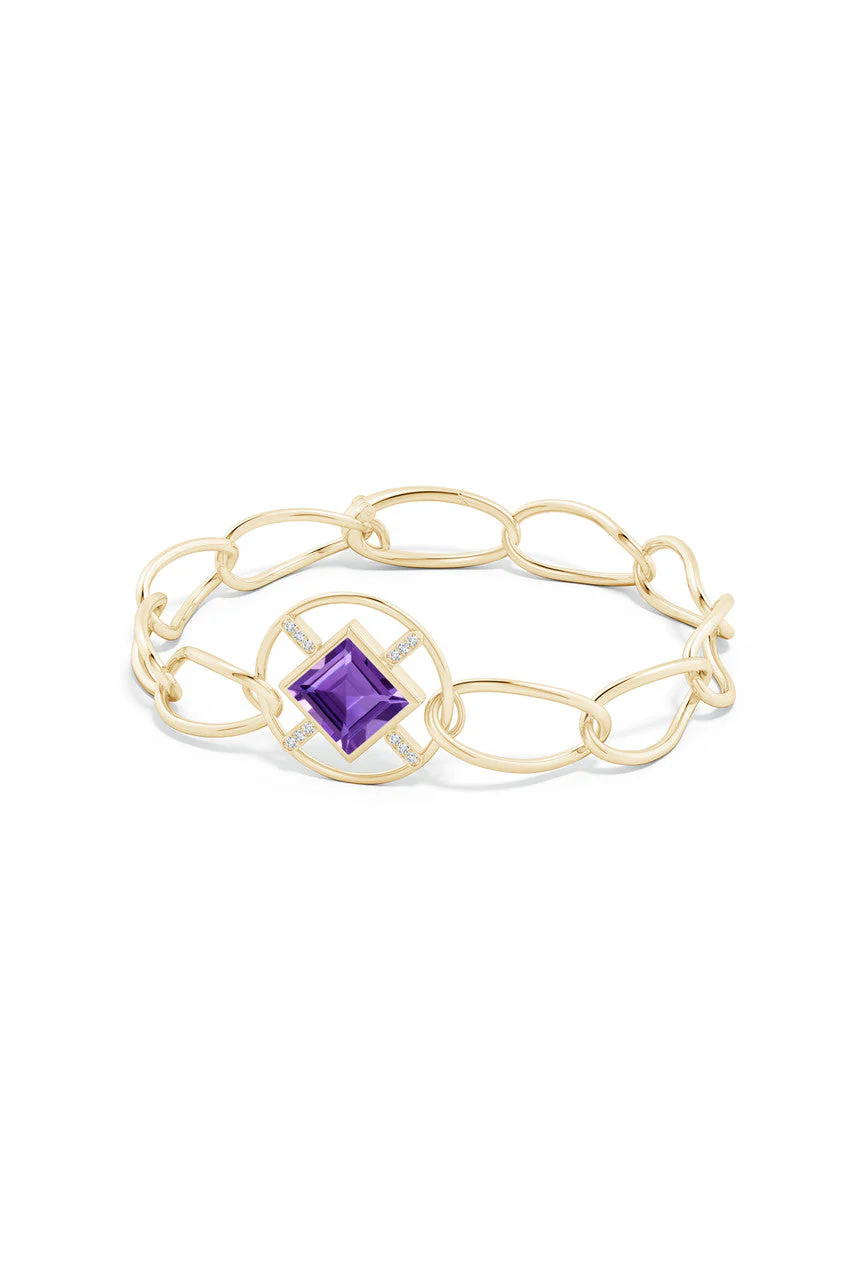 Infinity Concentric Circle 14K Gold and Amethyst Bracelet - Image 2