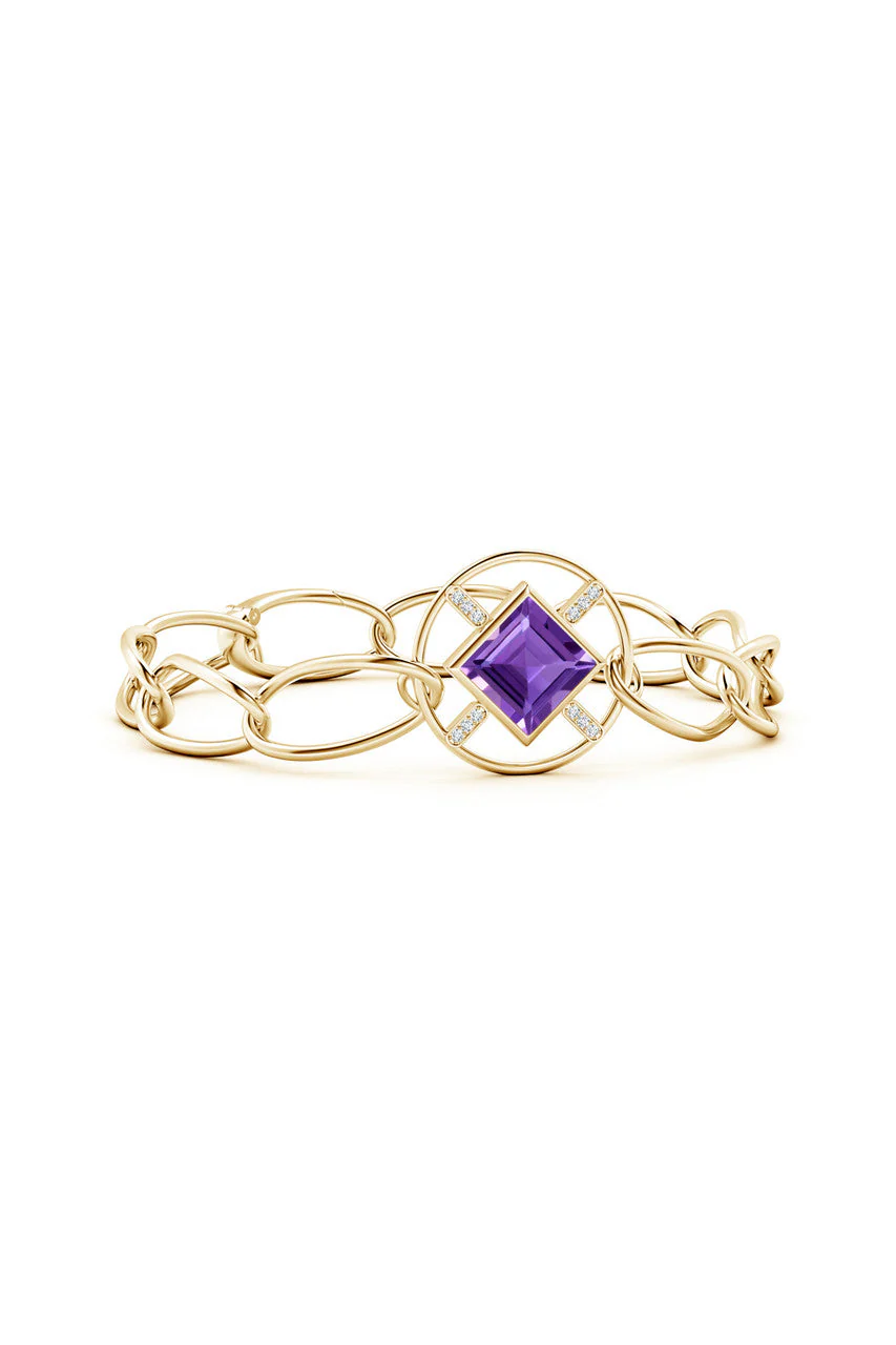 Infinity Concentric Circle 14K Gold and Amethyst Bracelet - Image 3