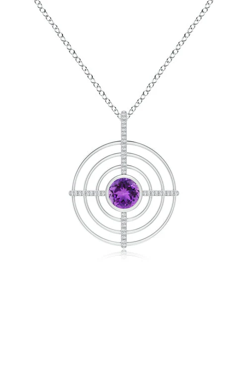 Infinity Concentric Circle 14K Gold and Amethyst Pendant Necklace