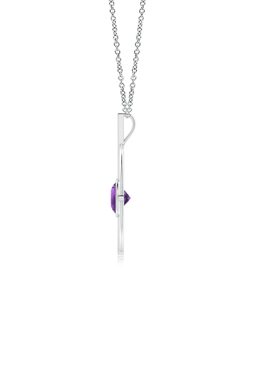 Infinity Concentric Circle 14K Gold and Amethyst Pendant Necklace - Image 2