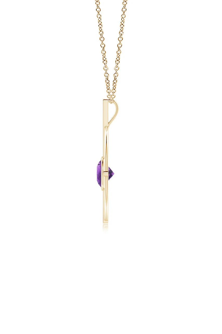 Infinity Concentric Circle 14K Gold and Amethyst Pendant Necklace - Image 2