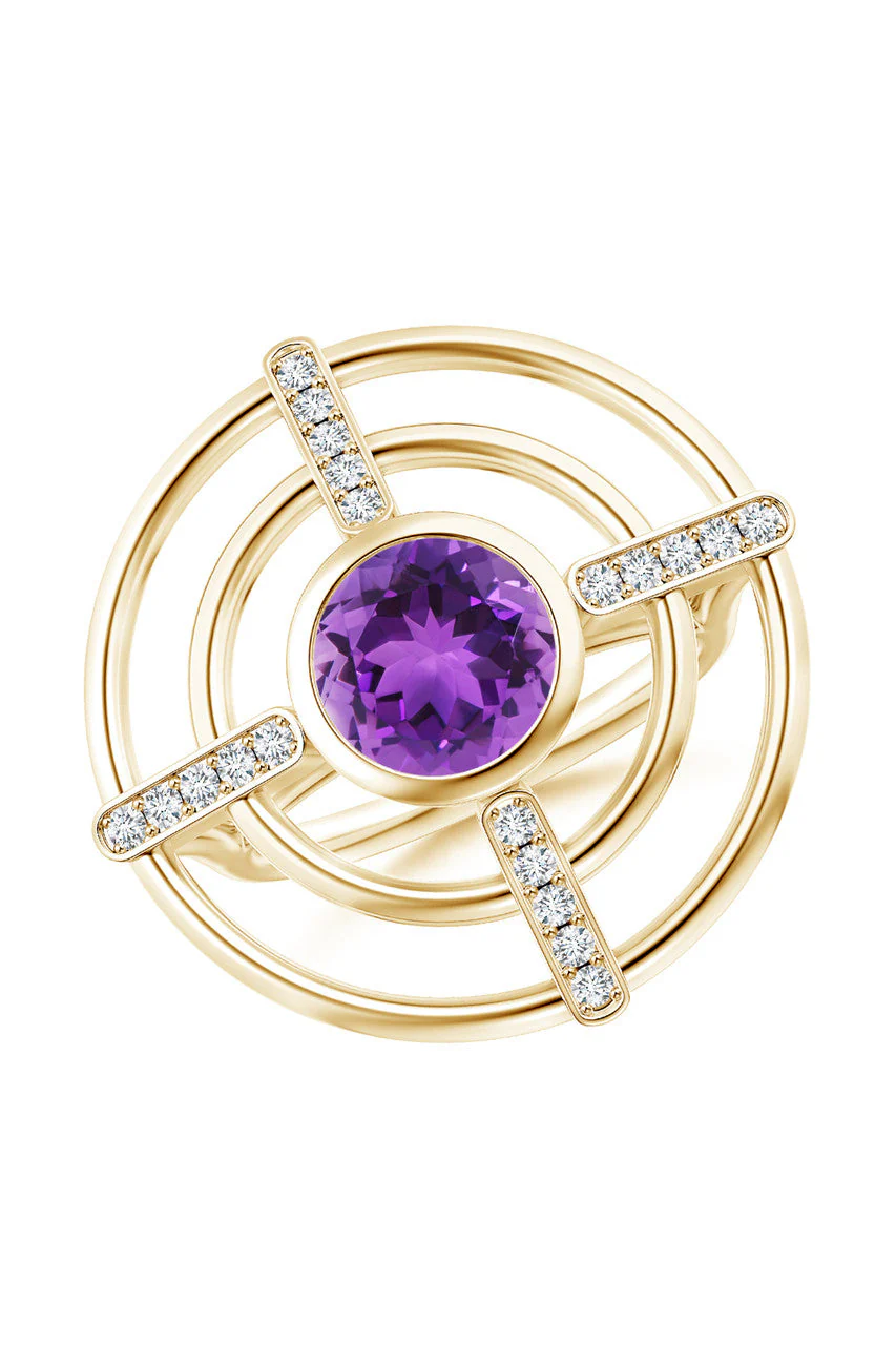 Infinity Concentric Circle 14K Gold and Amethyst Ring