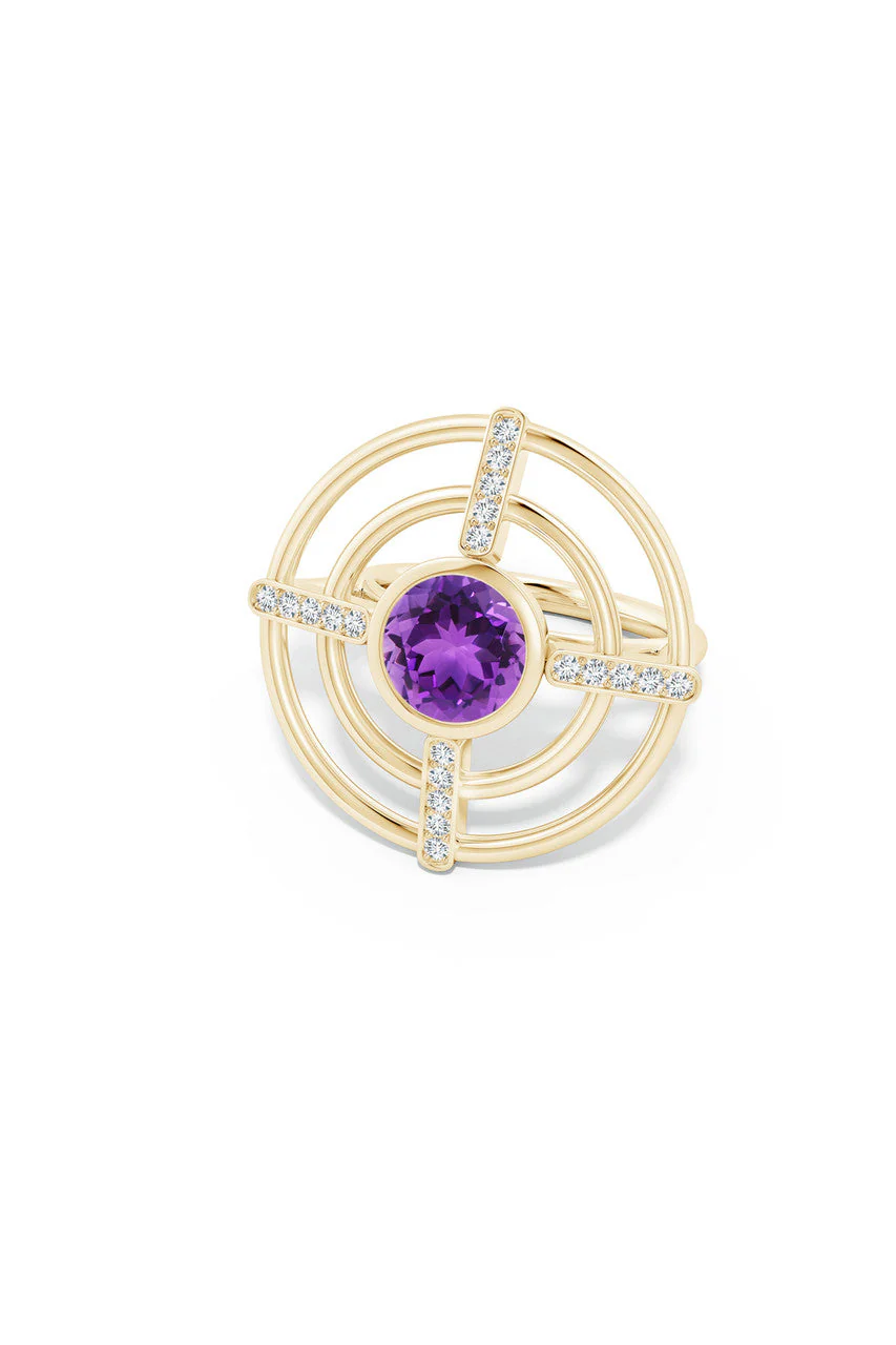Infinity Concentric Circle 14K Gold and Amethyst Ring - Image 4