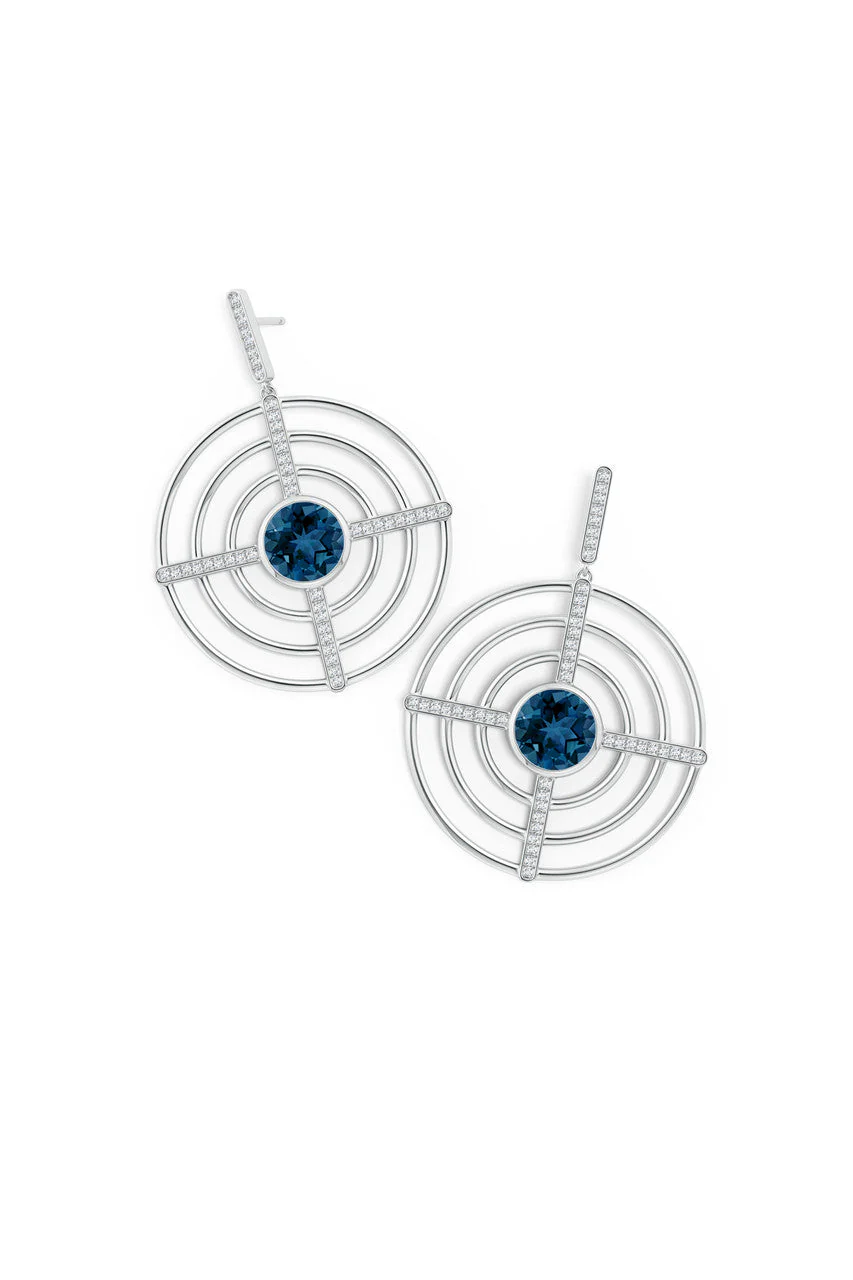 Infinity Concentric Circle 14K Gold and London Blue Topaz Earrings - Image 2