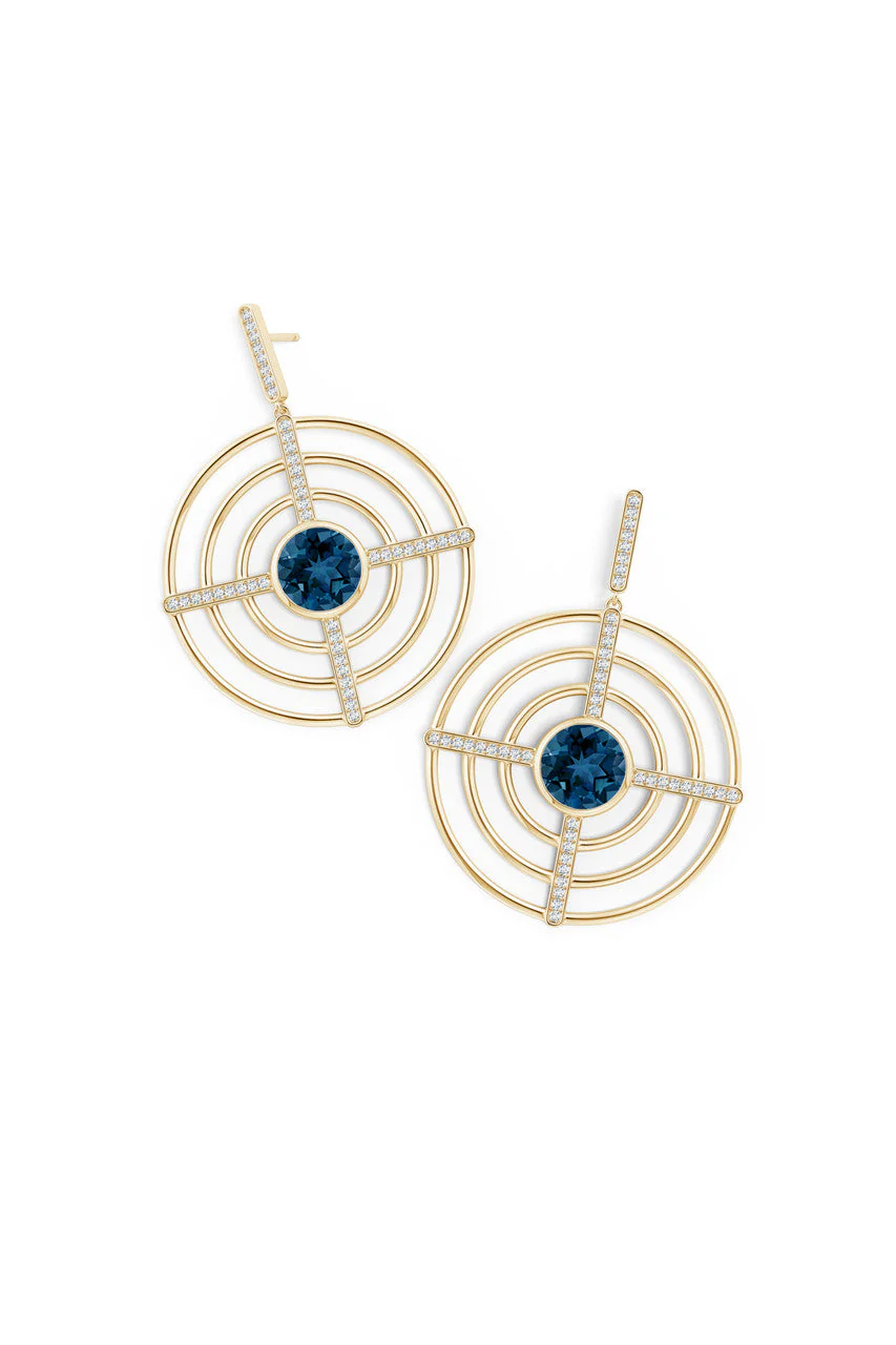 Infinity Concentric Circle 14K Gold and London Blue Topaz Earrings - Image 2