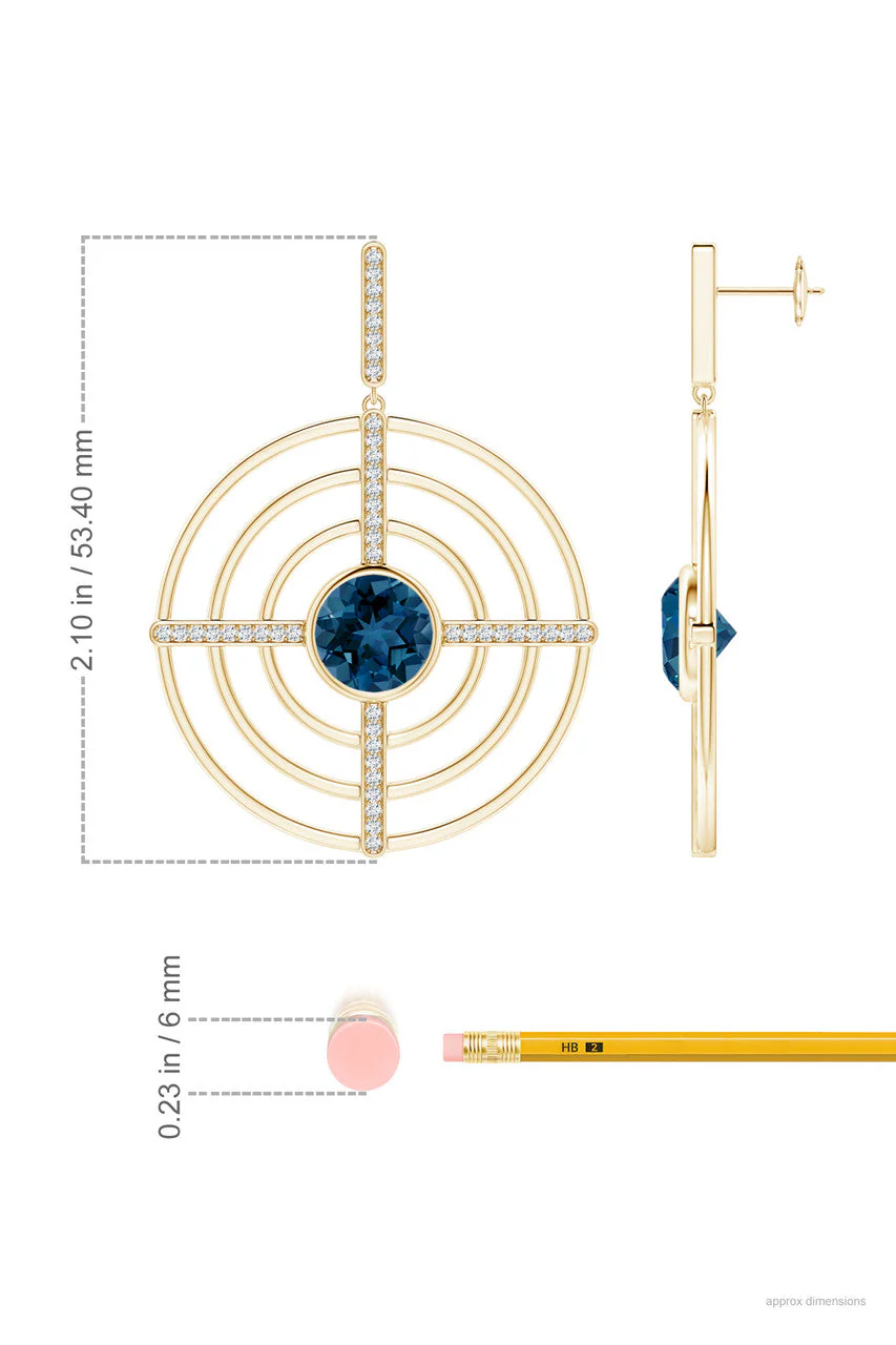Infinity Concentric Circle 14K Gold and London Blue Topaz Earrings - Image 3