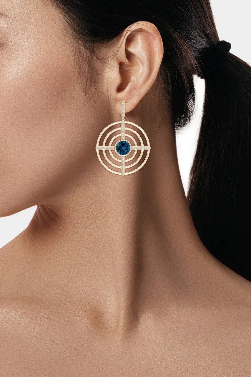Infinity Concentric Circle 14K Gold and London Blue Topaz Earrings - Image 5