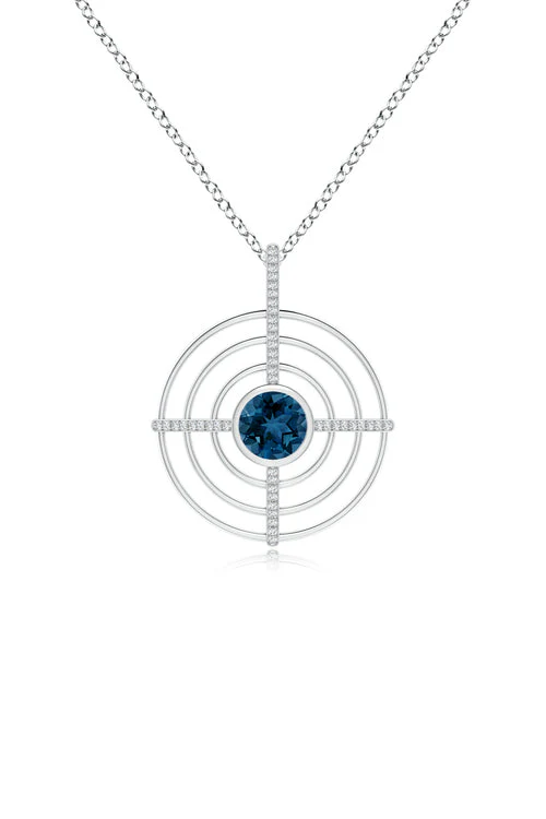 Infinity Concentric Circle 14K Gold and London Blue Topaz Pendant Necklace