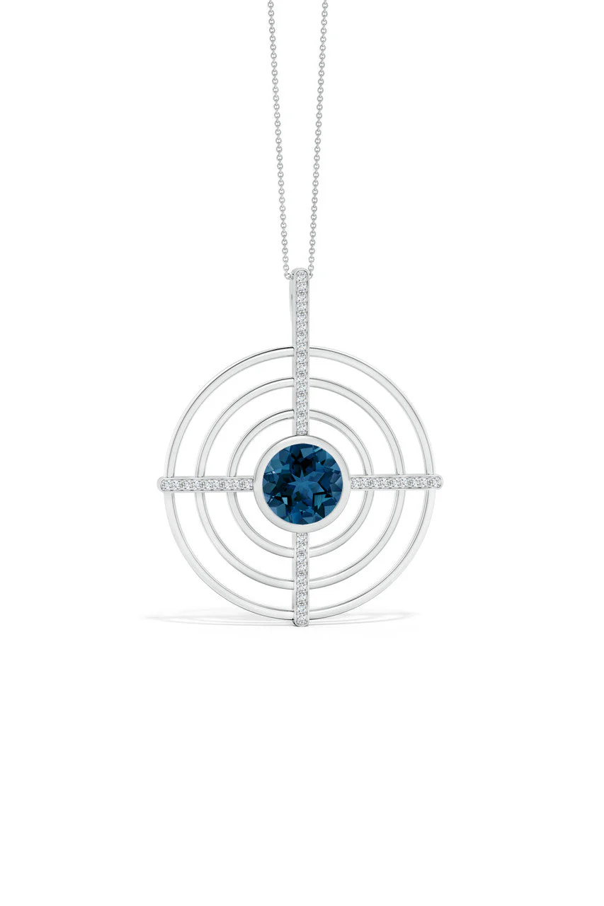 Infinity Concentric Circle 14K Gold and London Blue Topaz Pendant Necklace - Image 4