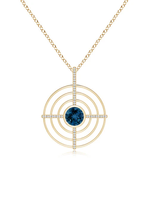 Infinity Concentric Circle 14K Gold and London Blue Topaz Pendant Necklace