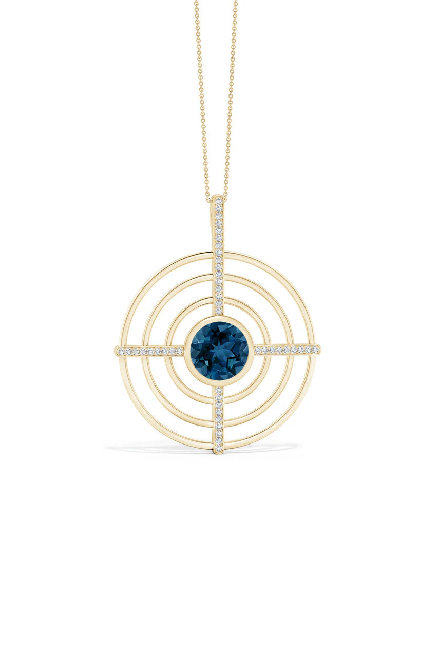 Infinity Concentric Circle 14K Gold and London Blue Topaz Pendant Necklace - Image 4