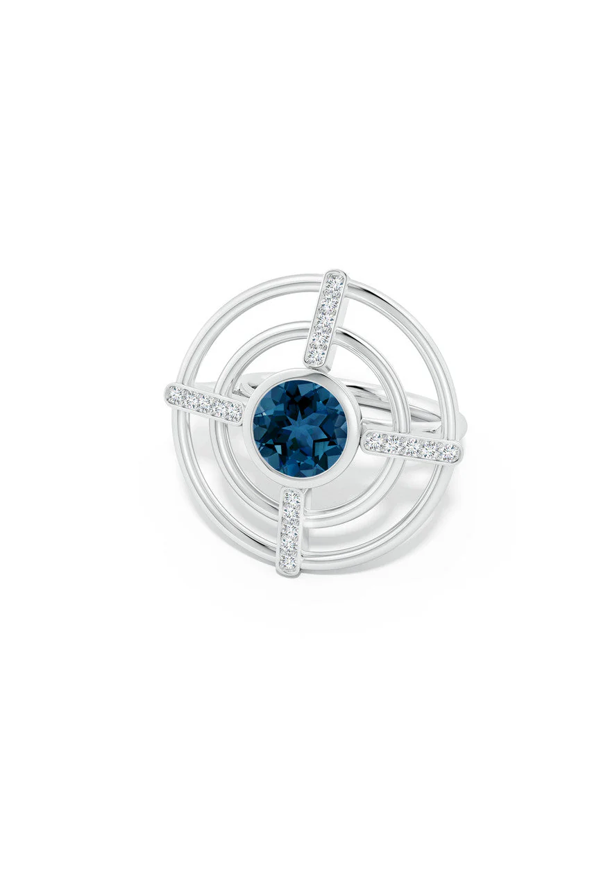 Infinity Concentric Circle 14K Gold and London Blue Topaz Ring - Image 4