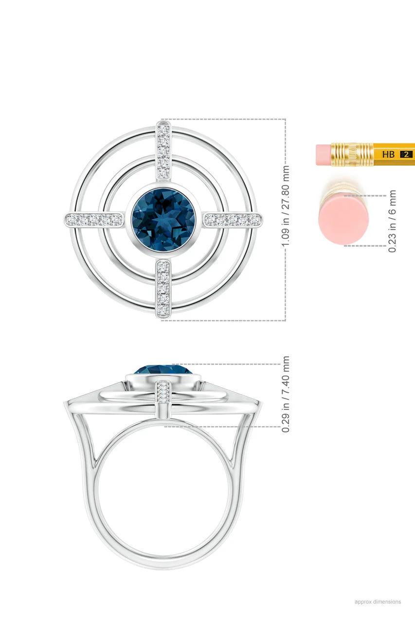 Infinity Concentric Circle 14K Gold and London Blue Topaz Ring - Image 5