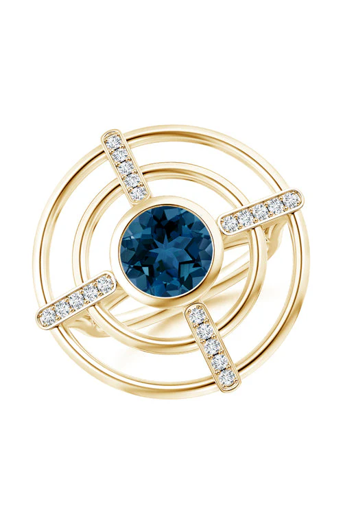 Infinity Concentric Circle 14K Gold and London Blue Topaz Ring