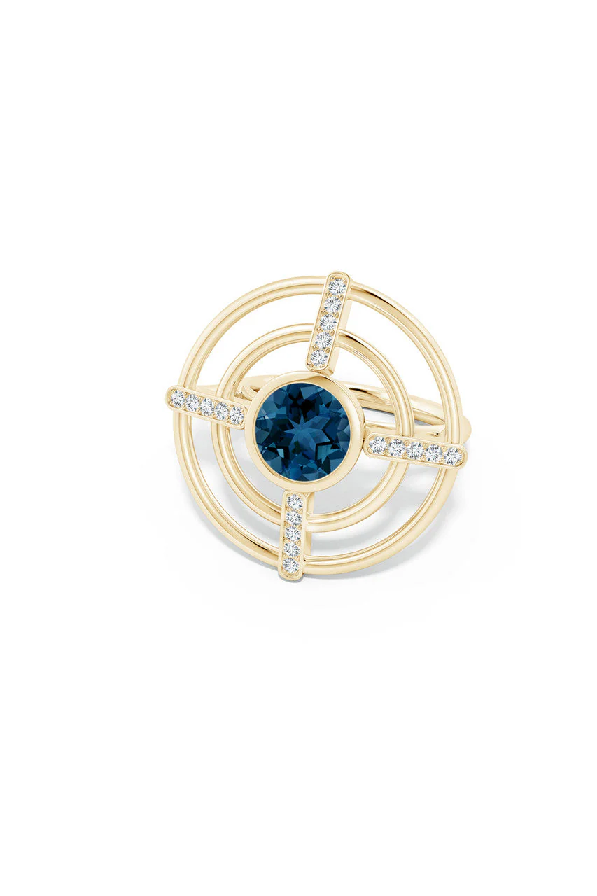 Infinity Concentric Circle 14K Gold and London Blue Topaz Ring - Image 4