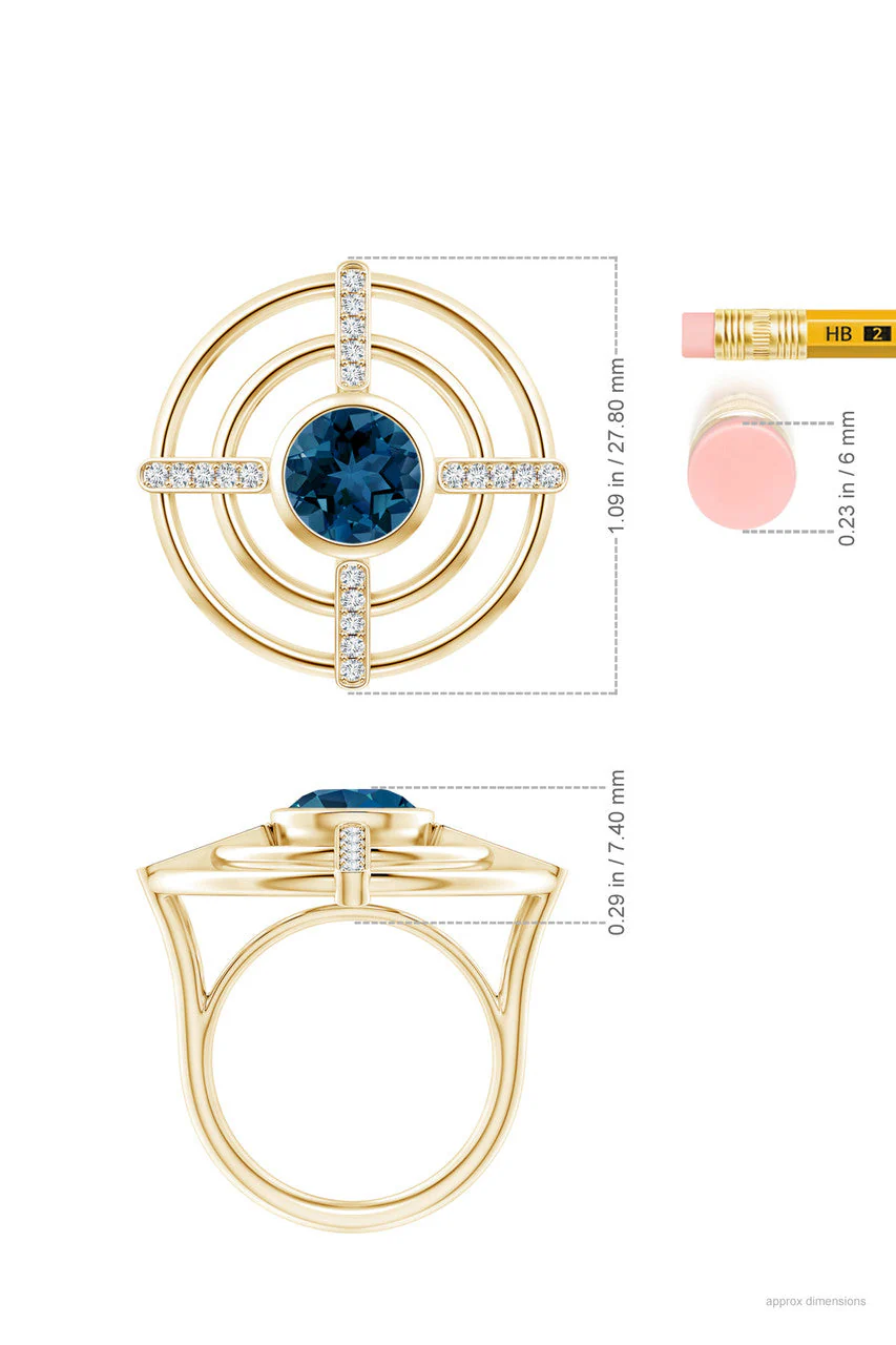 Infinity Concentric Circle 14K Gold and London Blue Topaz Ring - Image 5