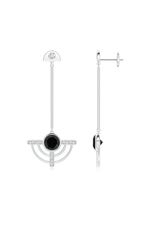 Infinity Half Concentric 14K Gold and Black Onyx Dangle Earrings