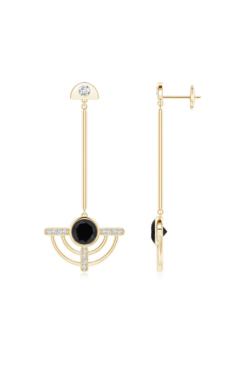 Infinity Half Concentric 14K Gold and Black Onyx Dangle Earrings