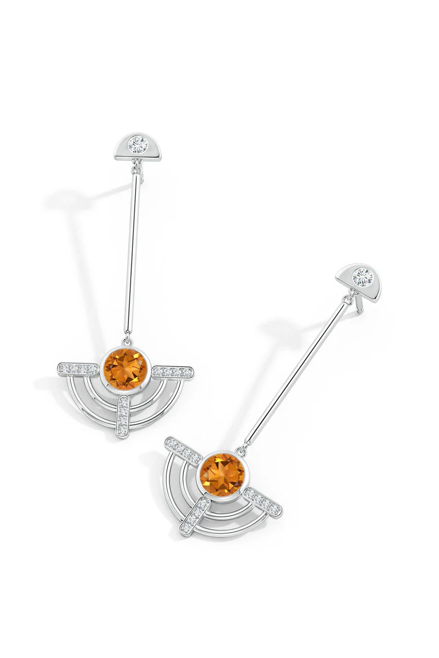 Infinity Half Concentric 14K Gold and Citrine Dangle Earrings - Image 4