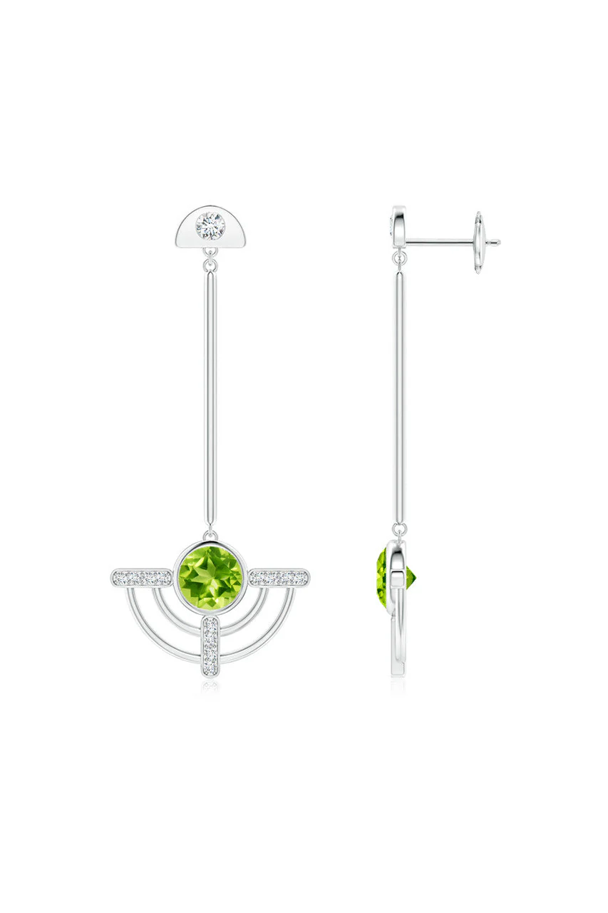 Infinity Half Concentric 14K Gold and Peridot Dangle Earrings - Image 2