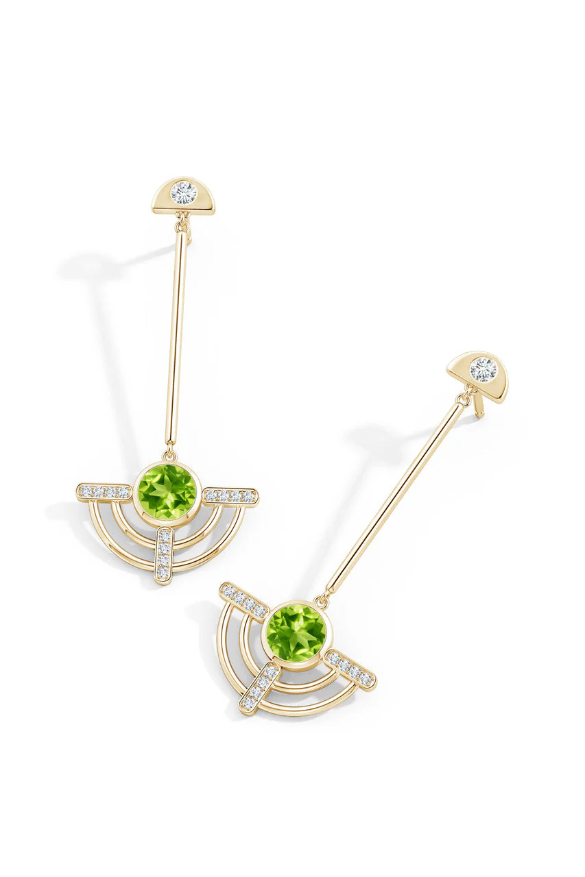 Infinity Half Concentric 14K Gold and Peridot Dangle Earrings - Image 3
