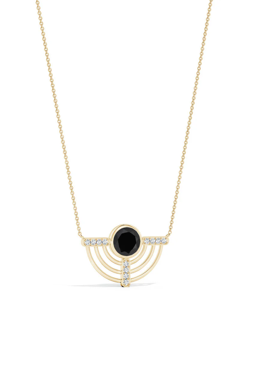 Infinity Half Concentric Circle 14K Gold and Black Onyx Pendant Necklace - Image 3