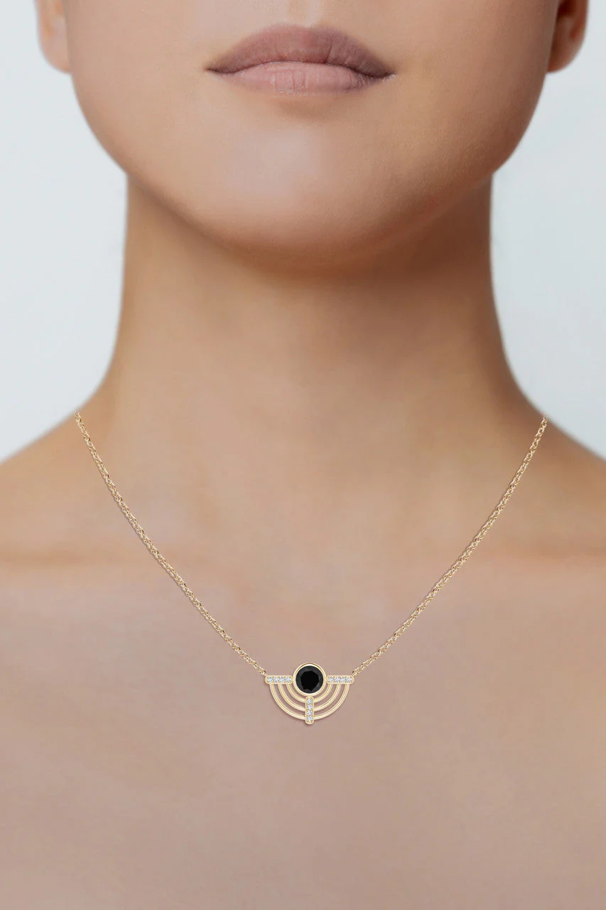 Infinity Half Concentric Circle 14K Gold and Black Onyx Pendant Necklace - Image 5